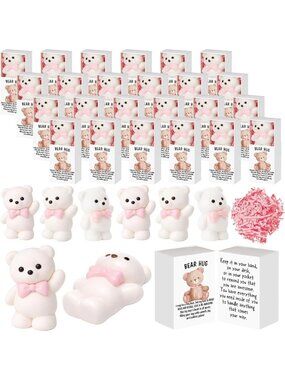 24 Sets of Bear Stress Balls with Pink Bow - Gift Boxed Stress Relief Toys